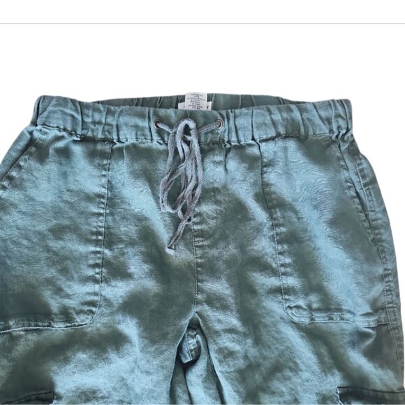 Artisan NY 100% Linen Cargo Jogger Pants Sz S Olive Green Minimalist Lightweight - Picture 3 of 15